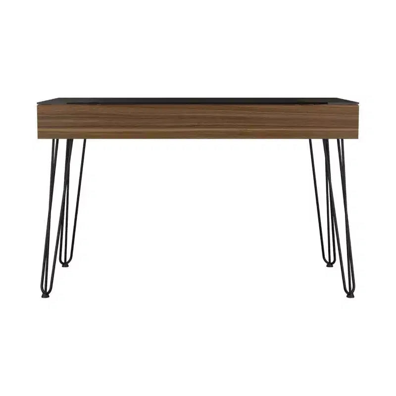 Almaty Computer Desk Brown - Boahaus: Ergonomic Workstation with Drawer & Tempered Glass Top
