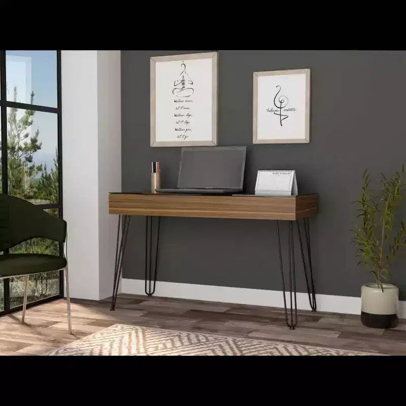 Bureau informatique Almaty marron - Boahaus : poste de travail ergonomique avec tiroir et plateau en verre trempé