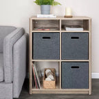 Console Radius Storied Home : Cadre en panneaux de particules, Plateau en bois, Forme rectangulaire beige, Hauteur 36,5 po