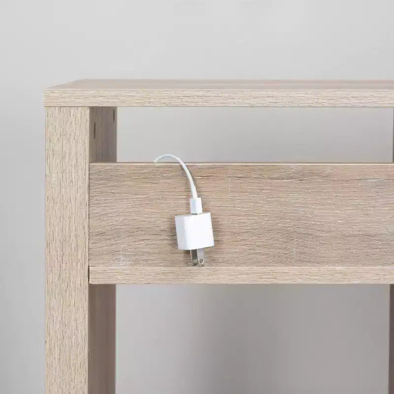 Console Radius Storied Home : Cadre en panneaux de particules, Plateau en bois, Forme rectangulaire beige, Hauteur 36,5 po