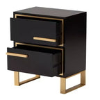 Table d'appoint Giolla en bois et métal avec 2 tiroirs Noir/Doré - Baxton Studio : Table d'appoint élégante avec rangement, design moderne