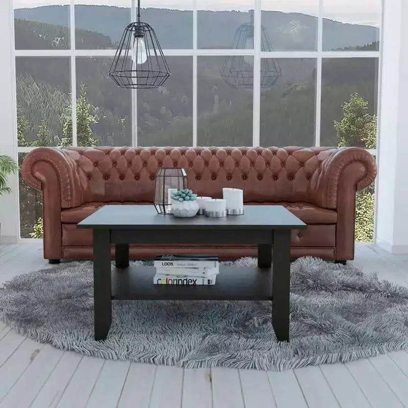 Table basse Trieste noire - Boahaus : Design minimaliste moderne, surface de 80 x 70 cm, étagère inférieure