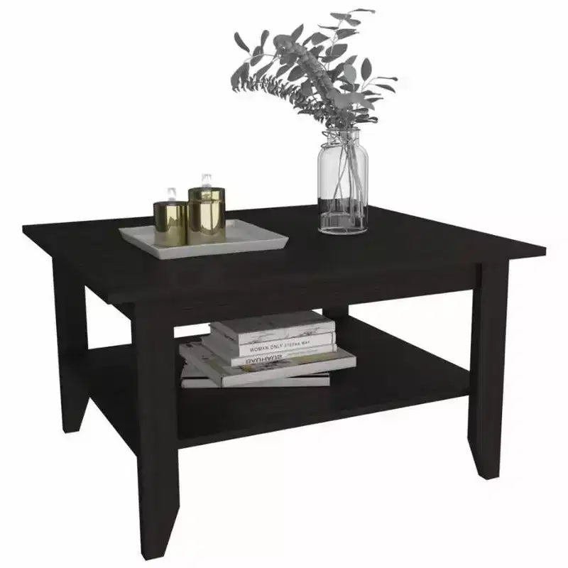 Table basse Trieste noire - Boahaus : Design minimaliste moderne, surface de 80 x 70 cm, étagère inférieure