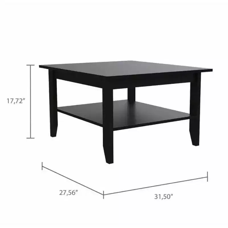 Table basse Trieste noire - Boahaus : Design minimaliste moderne, surface de 80 x 70 cm, étagère inférieure
