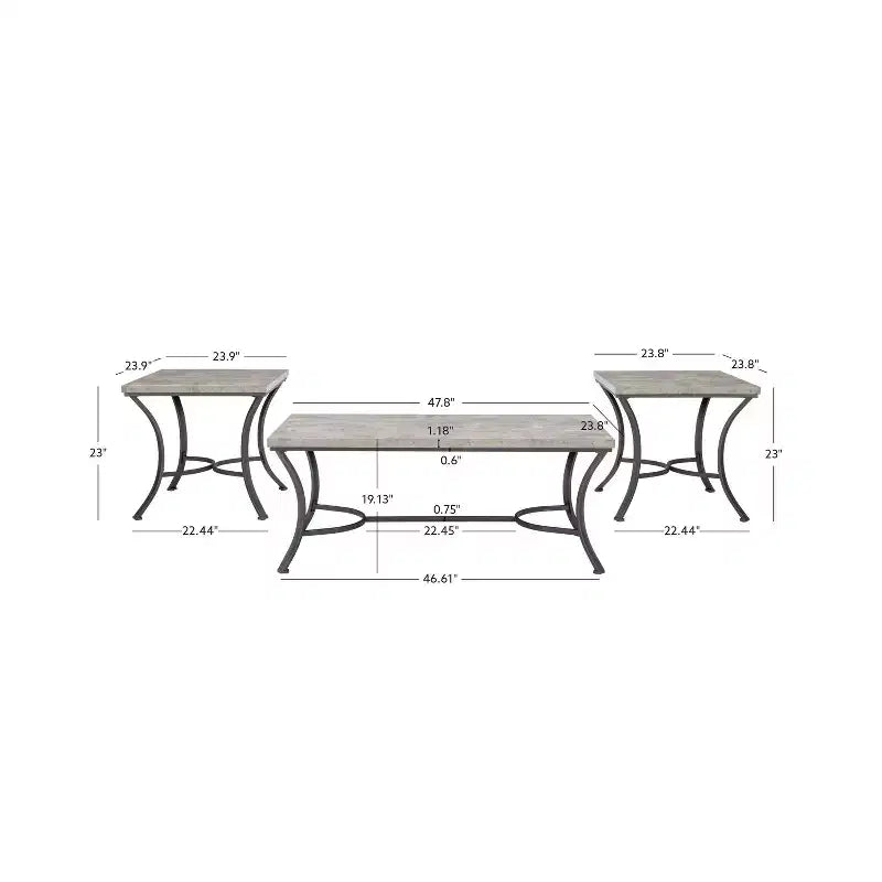 Talley, ensemble de 3 tables basses et tables d'appoint avec plateau en métal et faux béton, finition charbon – Powell : Ensemble de meubles de salon industriel