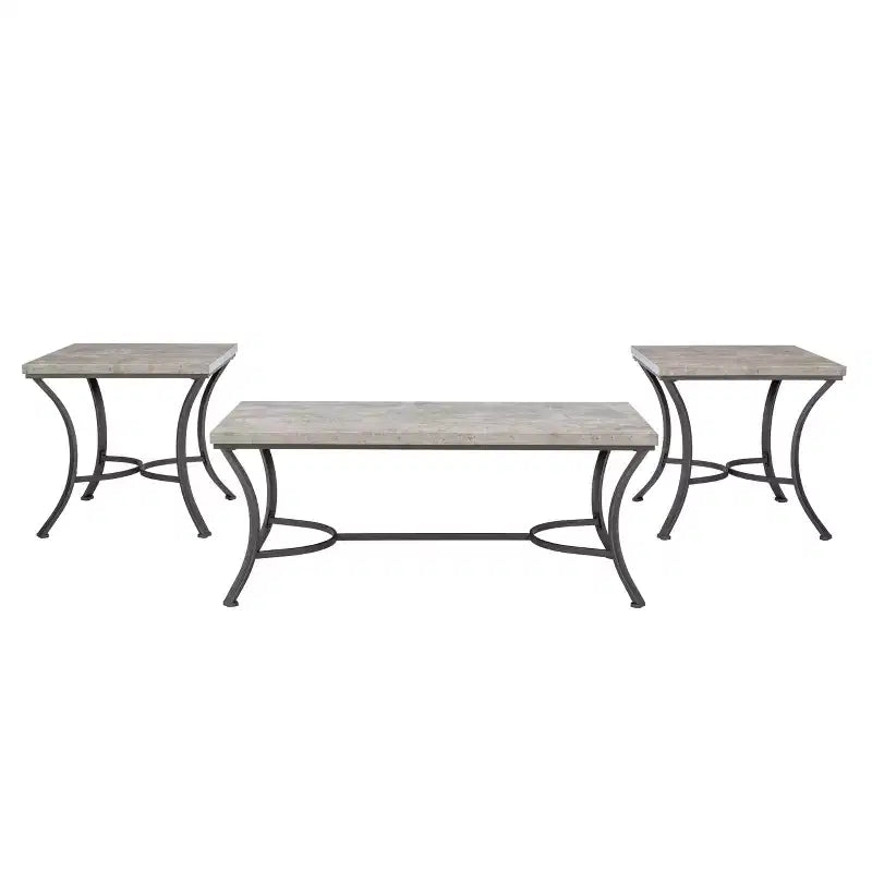 Talley, ensemble de 3 tables basses et tables d'appoint avec plateau en métal et faux béton, finition charbon – Powell : Ensemble de meubles de salon industriel