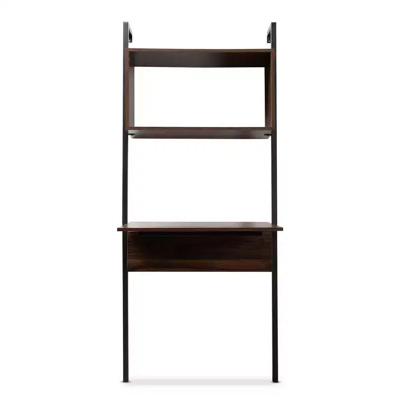 Étagère de présentation Fariat en bois de noyer et métal avec bureau marron/noir - Baxton Studio