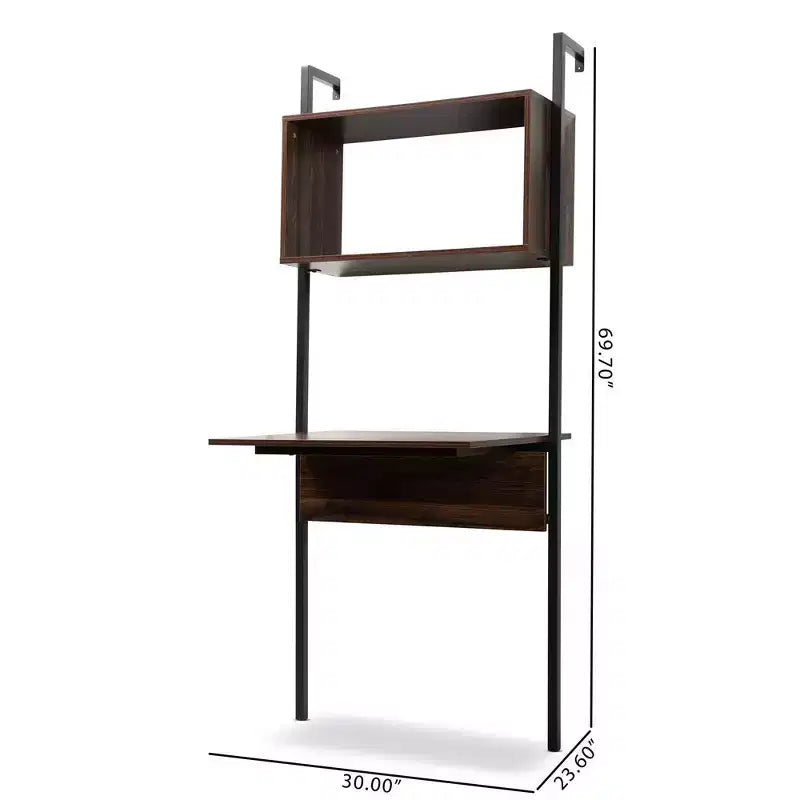 Étagère de présentation Fariat en bois de noyer et métal avec bureau marron/noir - Baxton Studio