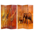 Giraffe & Elephant Double Sided Room Divider - Oriental Furniture: African Style Canvas Partition, 6ft Wall Separator