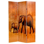 Paravent double face Girafe et Éléphant - Oriental Furniture : Paravent en toile de style africain, séparateur mural de 1,80 m