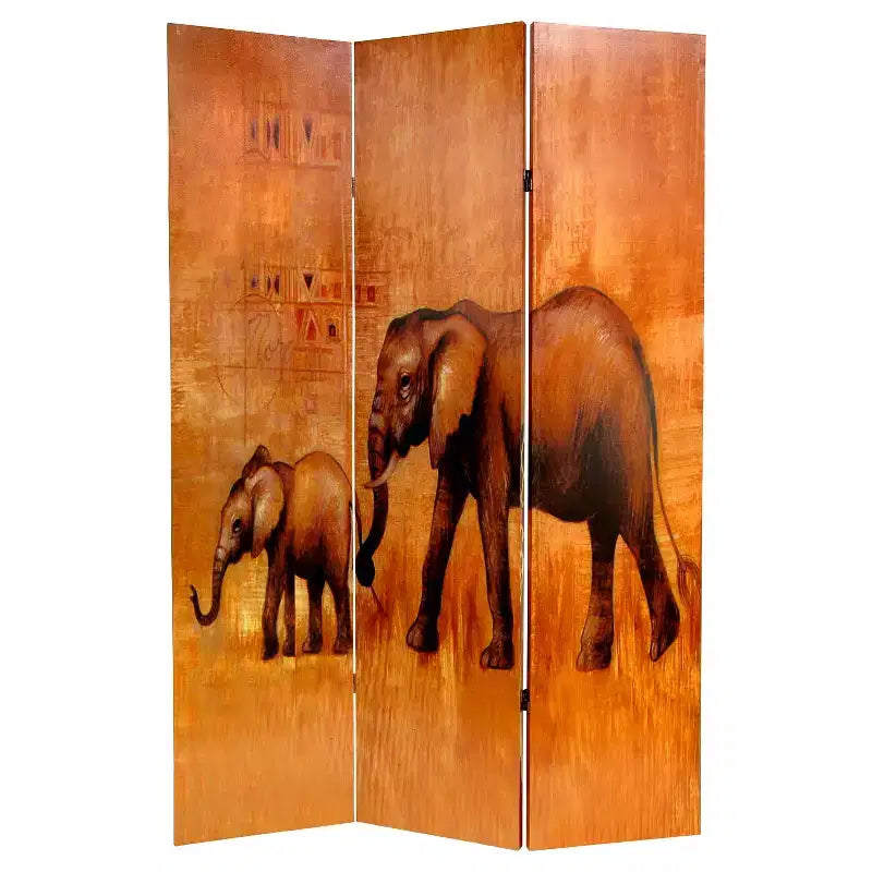 Paravent double face Girafe et Éléphant - Oriental Furniture : Paravent en toile de style africain, séparateur mural de 1,80 m