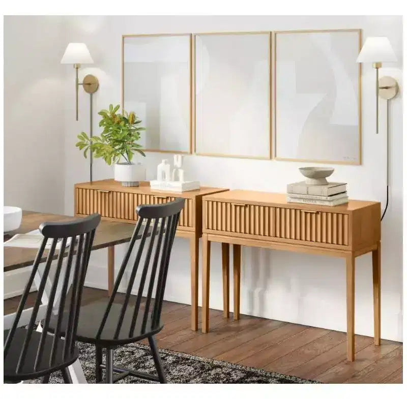 Nathan James Lot de 2 consoles cannelées en bois style bohème marron