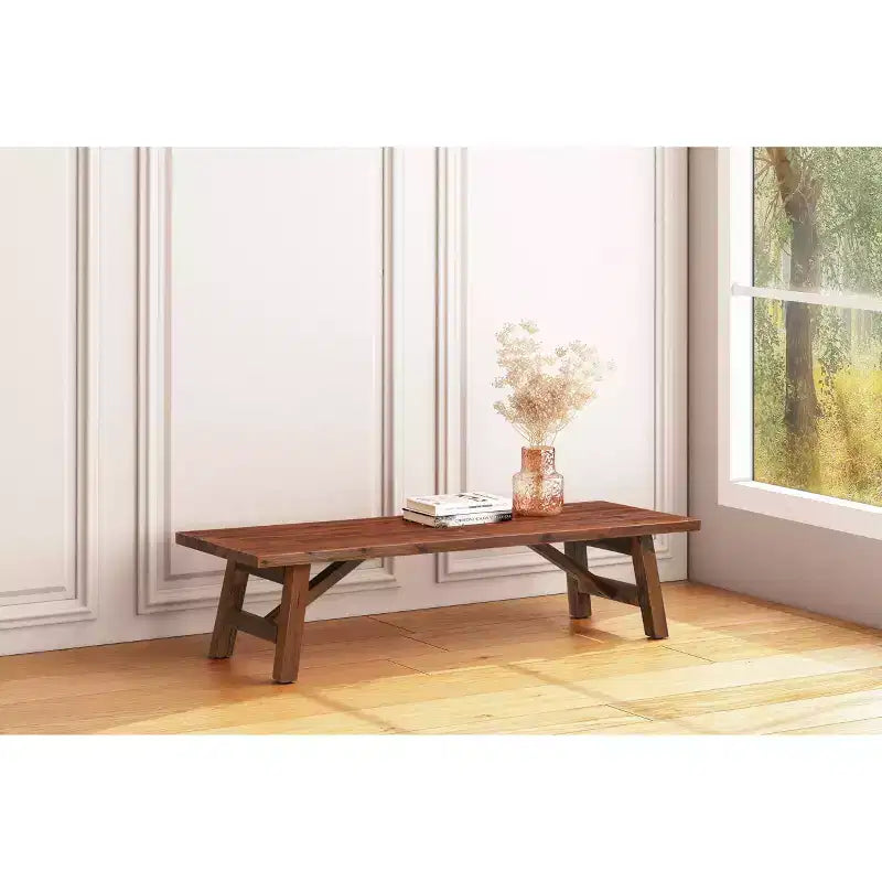 Table d'appoint pour plante Rasmus en bois d'acacia, finition brossée couleur châtaigne - Boraam : Mid-Century Modern, utilisation en intérieur uniquement