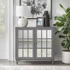 Meuble à porte miroir moderne Lifestorey Matteo Gris anthracite : Style moderne de ferme, Poignées en laiton, Étagère réglable