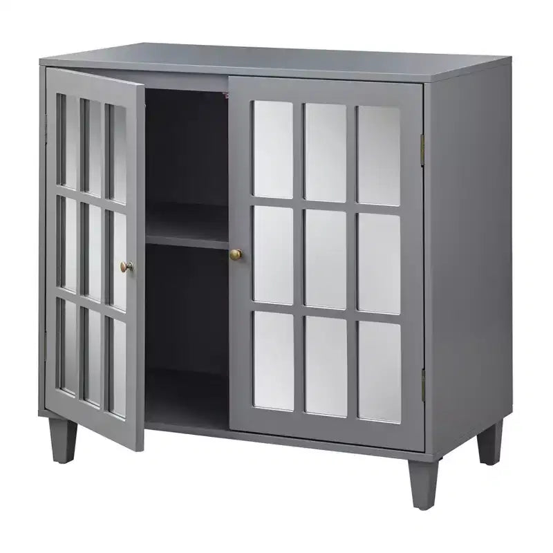 Meuble à porte miroir moderne Lifestorey Matteo Gris anthracite : Style moderne de ferme, Poignées en laiton, Étagère réglable