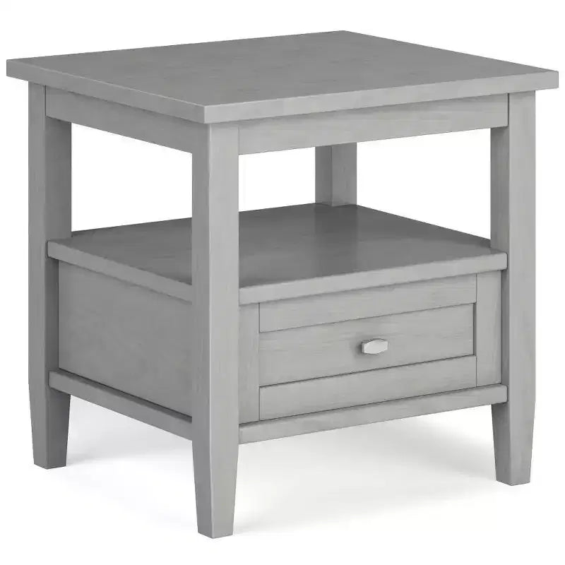 WyndenHall Norfolk End Table Fog Gray: Transitional Style, Pine Material, Drawer Storage, 50lb Capacity