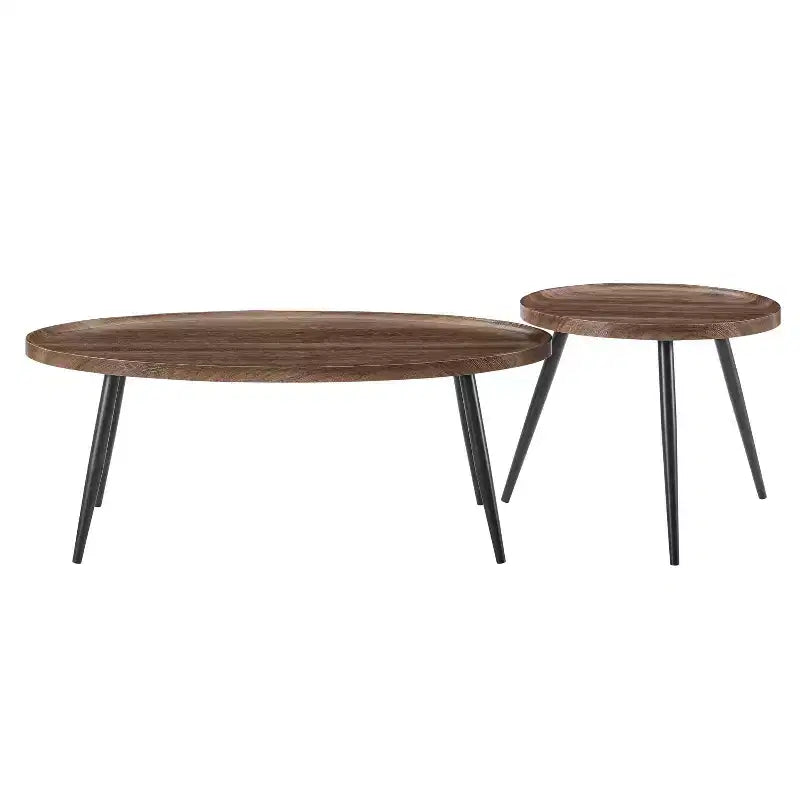 2pc Paxton Round & Oval Mid-Century Coffee Table Set Walnut: Storage, Tapered Legs, Laminated Surface, Scandinavian Style