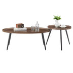 Ensemble de 2 tables basses rondes et ovales Paxton du milieu du siècle Noyer : Rangement, pieds coniques, surface stratifiée, style scandinave