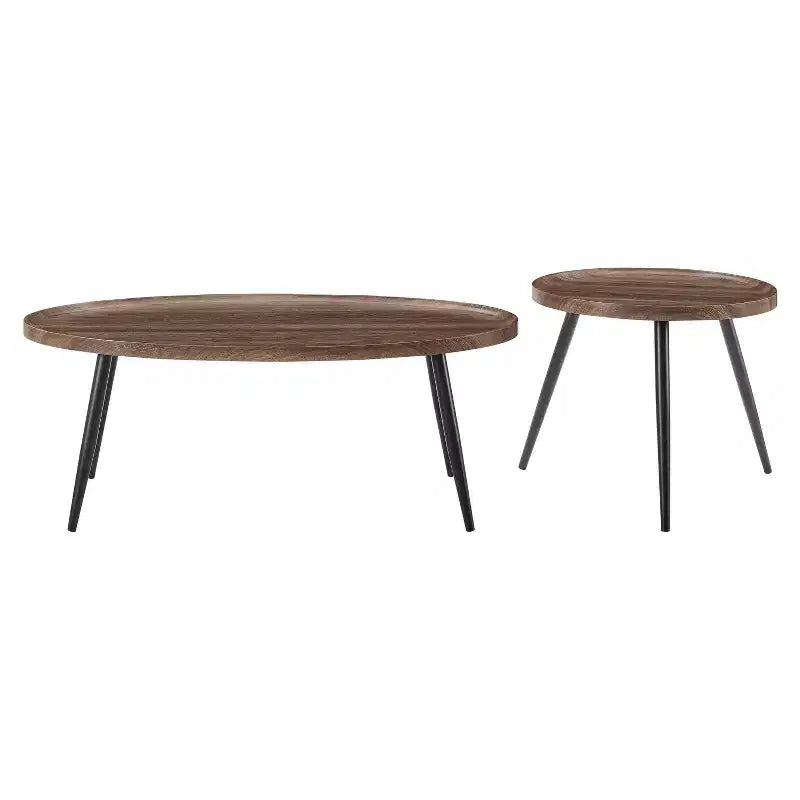 Ensemble de 2 tables basses rondes et ovales Paxton du milieu du siècle Noyer : Rangement, pieds coniques, surface stratifiée, style scandinave