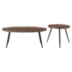 Ensemble de 2 tables basses rondes et ovales Paxton du milieu du siècle Noyer : Rangement, pieds coniques, surface stratifiée, style scandinave