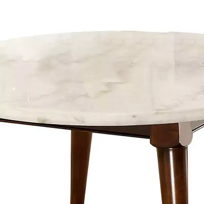 Table basse Gasha 36" – Dessus en marbre blanc et noyer – Acme Furniture : Moderne du milieu du siècle, ronde, pieds en bois, montage sans outils