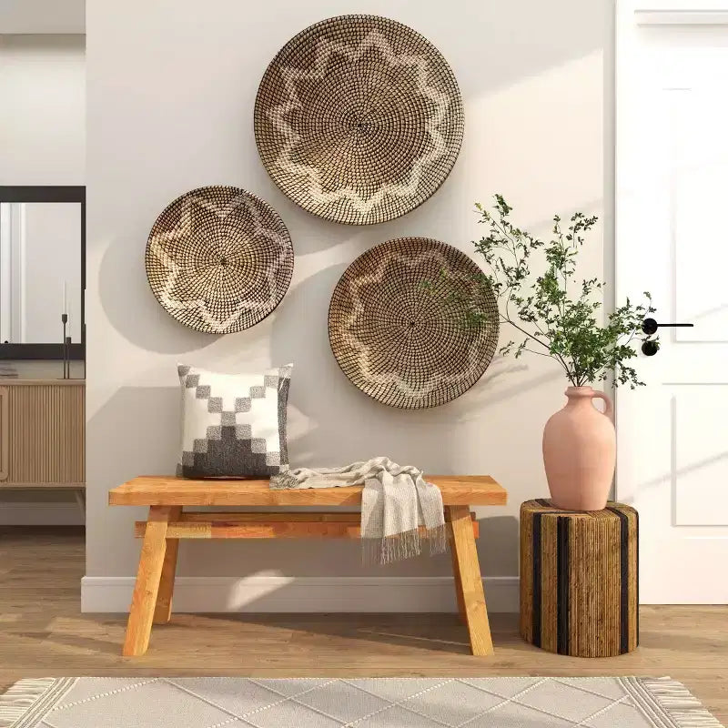 Olivia & May Table d'appoint linéaire faite main en feuille de bananier : aucun assemblage requis, usage intérieur, matériau bois