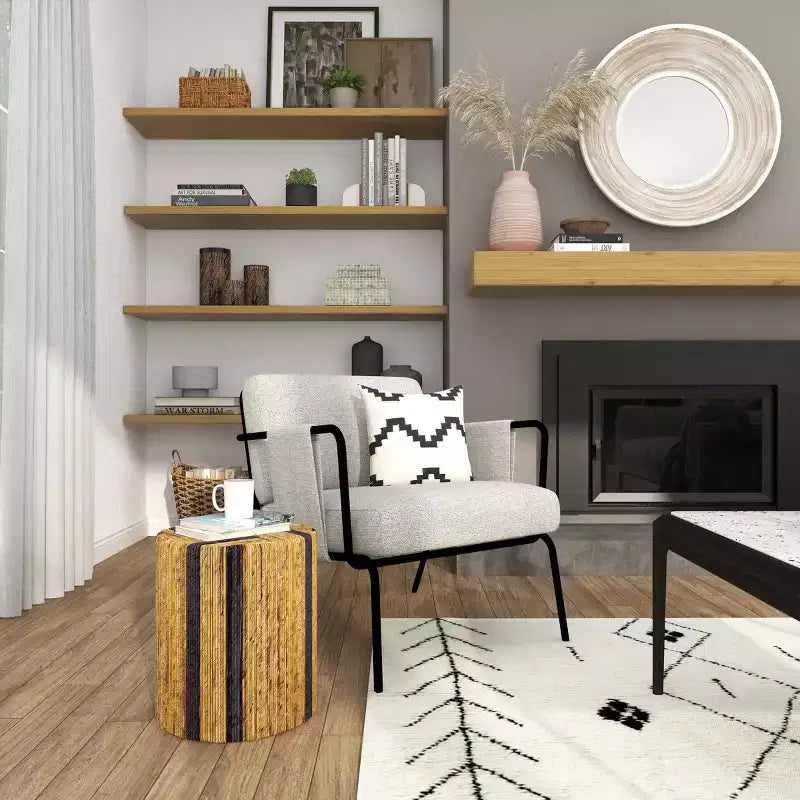 Olivia & May Table d'appoint linéaire faite main en feuille de bananier : aucun assemblage requis, usage intérieur, matériau bois