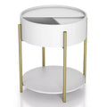 Lenvine 20" Modern Round Storage End Table White - miBasics: Iron Frame, Open & Fixed Shelves, Smooth Finish