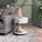 Table d'appoint de rangement ronde moderne Lenvine 20" blanche - miBasics : Structure en fer, étagères ouvertes et fixes, finition lisse