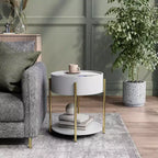 Table d'appoint de rangement ronde moderne Lenvine 20" blanche - miBasics : Structure en fer, étagères ouvertes et fixes, finition lisse