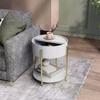 Table d'appoint de rangement ronde moderne Lenvine 20" blanche - miBasics : Structure en fer, étagères ouvertes et fixes, finition lisse