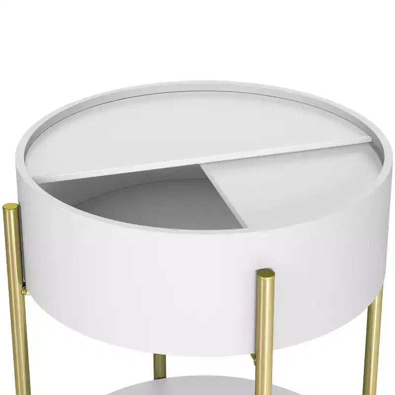 Table d'appoint de rangement ronde moderne Lenvine 20" blanche - miBasics : Structure en fer, étagères ouvertes et fixes, finition lisse