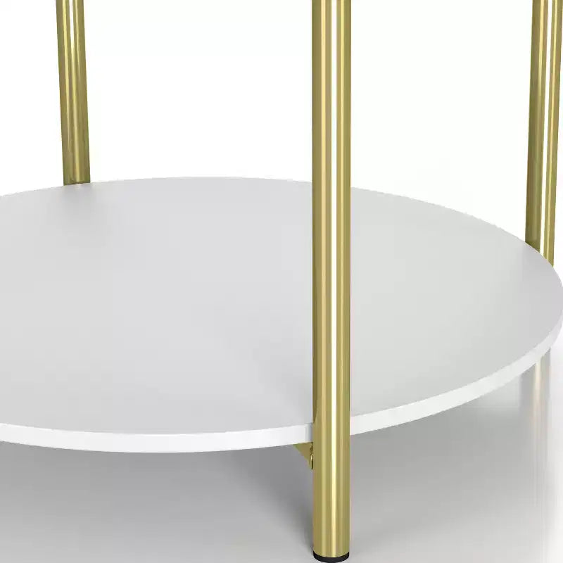 Table d'appoint de rangement ronde moderne Lenvine 20" blanche - miBasics : Structure en fer, étagères ouvertes et fixes, finition lisse