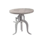 Carolina Living Emma Adjustable Crank Accent Table Whitewash: Cast Iron Base, Mango Wood, 19"-28" H