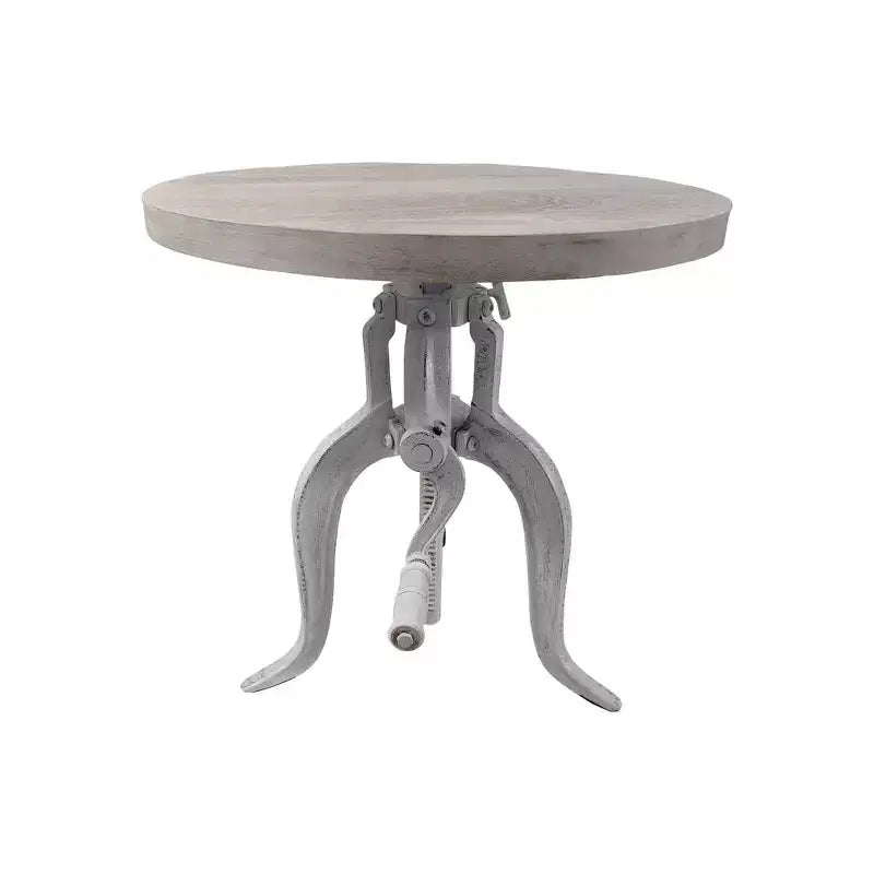 Table d'appoint à manivelle réglable Emma Carolina Living blanc délavé : base en fonte, bois de manguier, H 48-71 cm