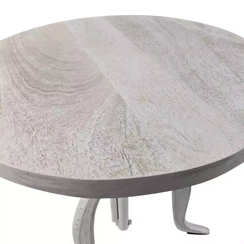 Table d'appoint à manivelle réglable Emma Carolina Living blanc délavé : base en fonte, bois de manguier, H 48-71 cm
