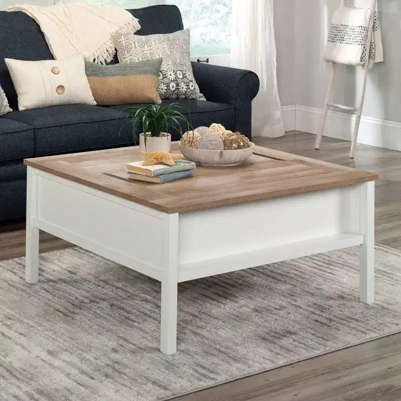 Table basse de jeu Cottage Road avec plateau réversible Blanc doux - Sauder : Échecs et Dames, étagère de rangement réglable