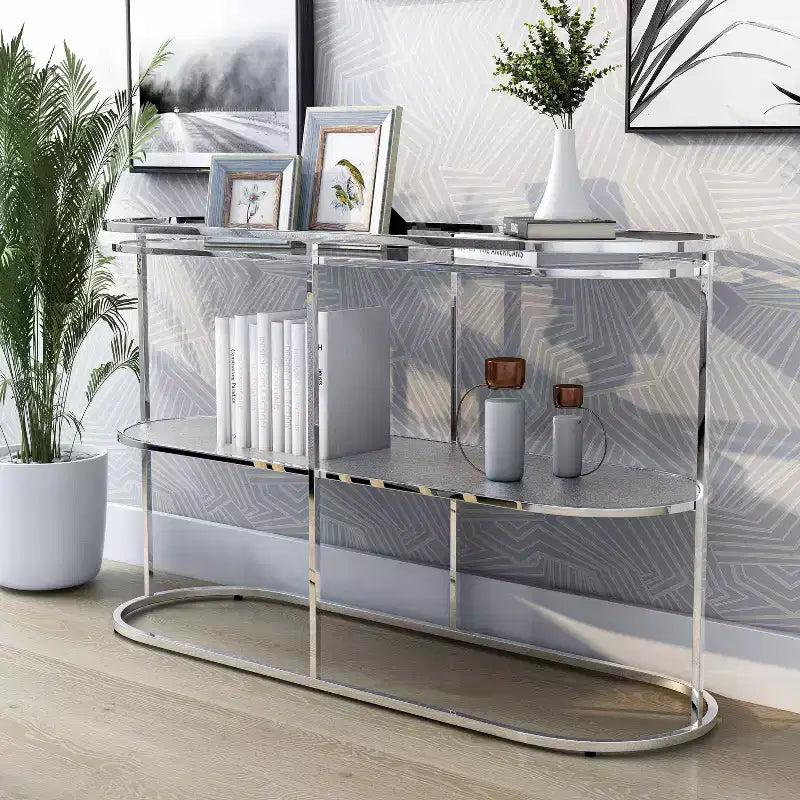 Table console 1 étagère Yarmuth Glam Chrome - HOMES: Inside + Out