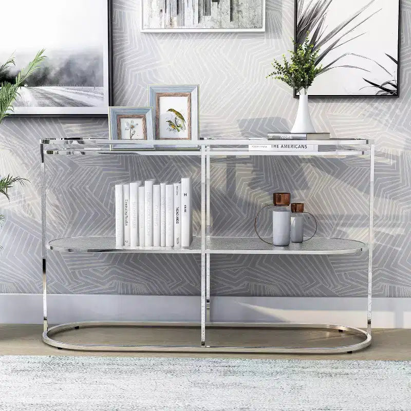 Table console 1 étagère Yarmuth Glam Chrome - HOMES: Inside + Out