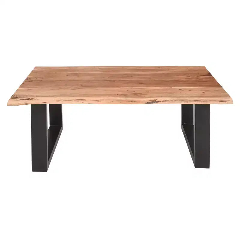 Table basse rectangulaire Urban Port de 45 po en bois d'acacia, bords bruts, base en métal thermolaqué noir, brun naturel