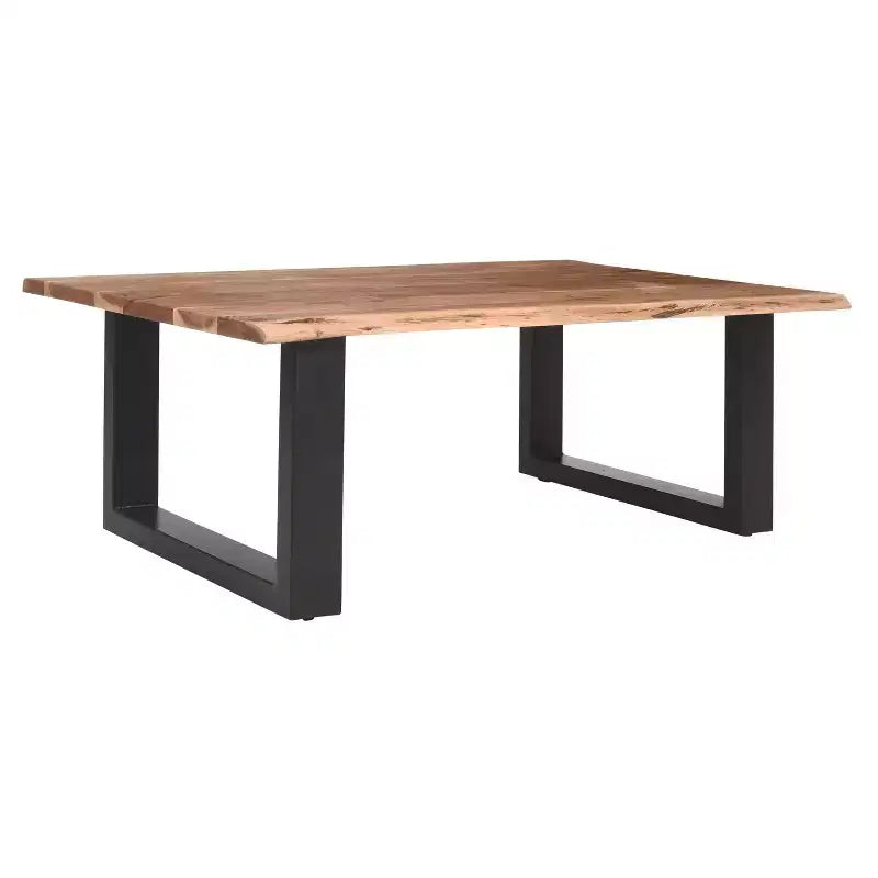 Table basse rectangulaire Urban Port de 45 po en bois d'acacia, bords bruts, base en métal thermolaqué noir, brun naturel