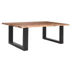 Table basse rectangulaire Urban Port de 45 po en bois d'acacia, bords bruts, base en métal thermolaqué noir, brun naturel