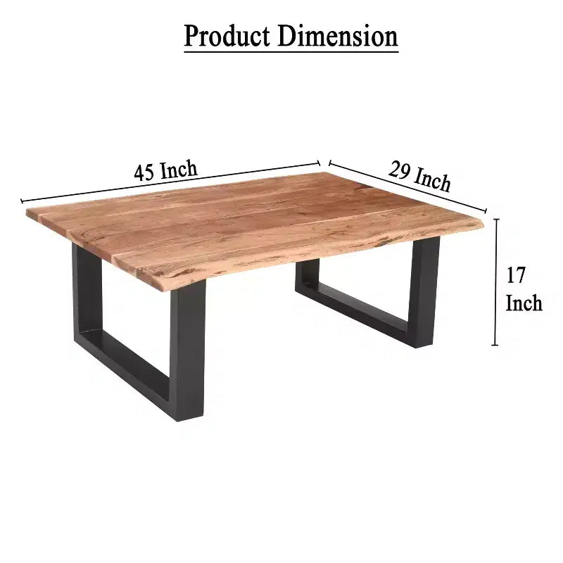Table basse rectangulaire Urban Port de 45 po en bois d'acacia, bords bruts, base en métal thermolaqué noir, brun naturel