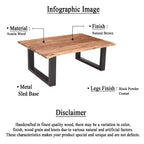Table basse rectangulaire Urban Port de 45 po en bois d'acacia, bords bruts, base en métal thermolaqué noir, brun naturel
