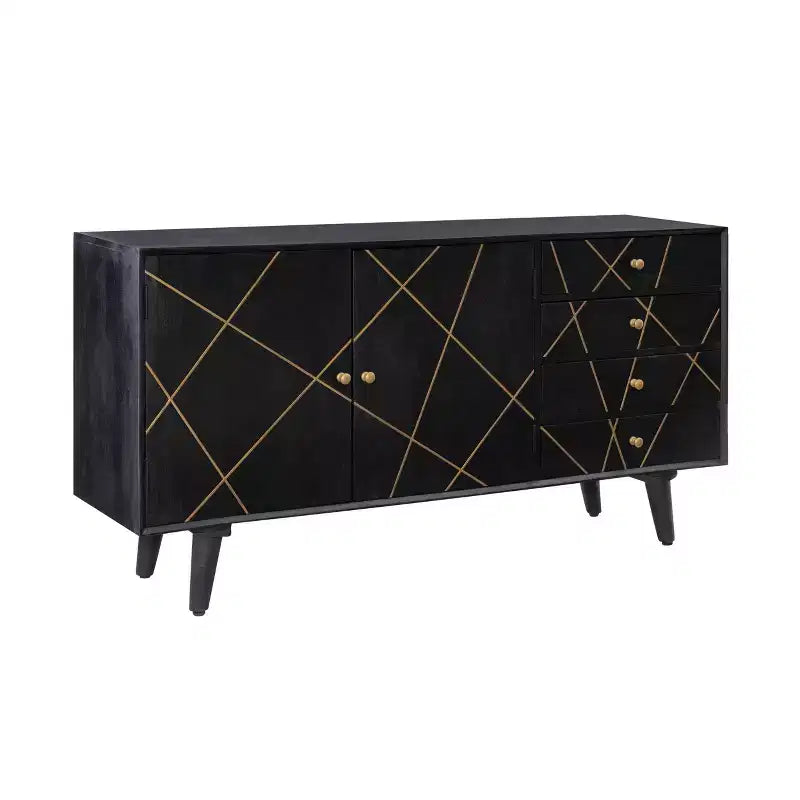 58" Wafford Mid Century Modern Storage Console - Powell: Mango Wood, Iron Hardware
