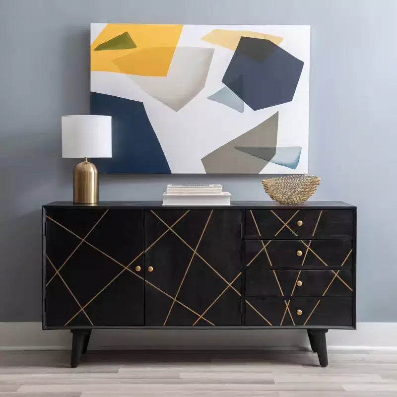 Console de rangement moderne Wafford Mid Century de 58 po - Powell : Bois de manguier, quincaillerie en fer