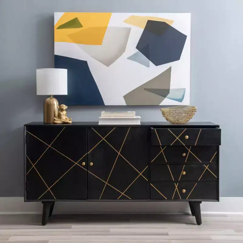 Console de rangement moderne Wafford Mid Century de 58 po - Powell : Bois de manguier, quincaillerie en fer
