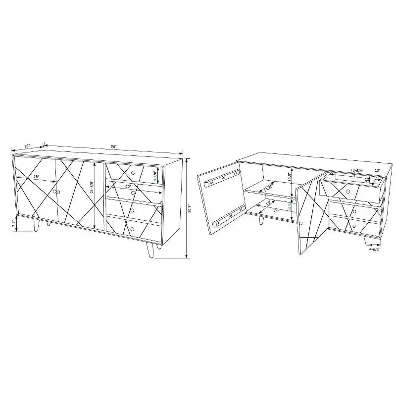 Console de rangement moderne Wafford Mid Century de 58 po - Powell : Bois de manguier, quincaillerie en fer