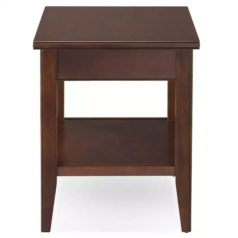 Table d'appoint Laurent avec tiroir Leick Home, finition cerisier chocolat : Table d'appoint rectangulaire avec étagère, certifiée CARB, montage sans outils