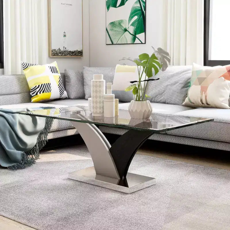 Table Basse Contemporaine Niessa Blanc/Gris Foncé/Chrome - HOMES: Inside + Out